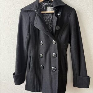 dELiA*s Vintage Y2K Black‎ Double-Breasted Women's Wool Blend Pea Coat